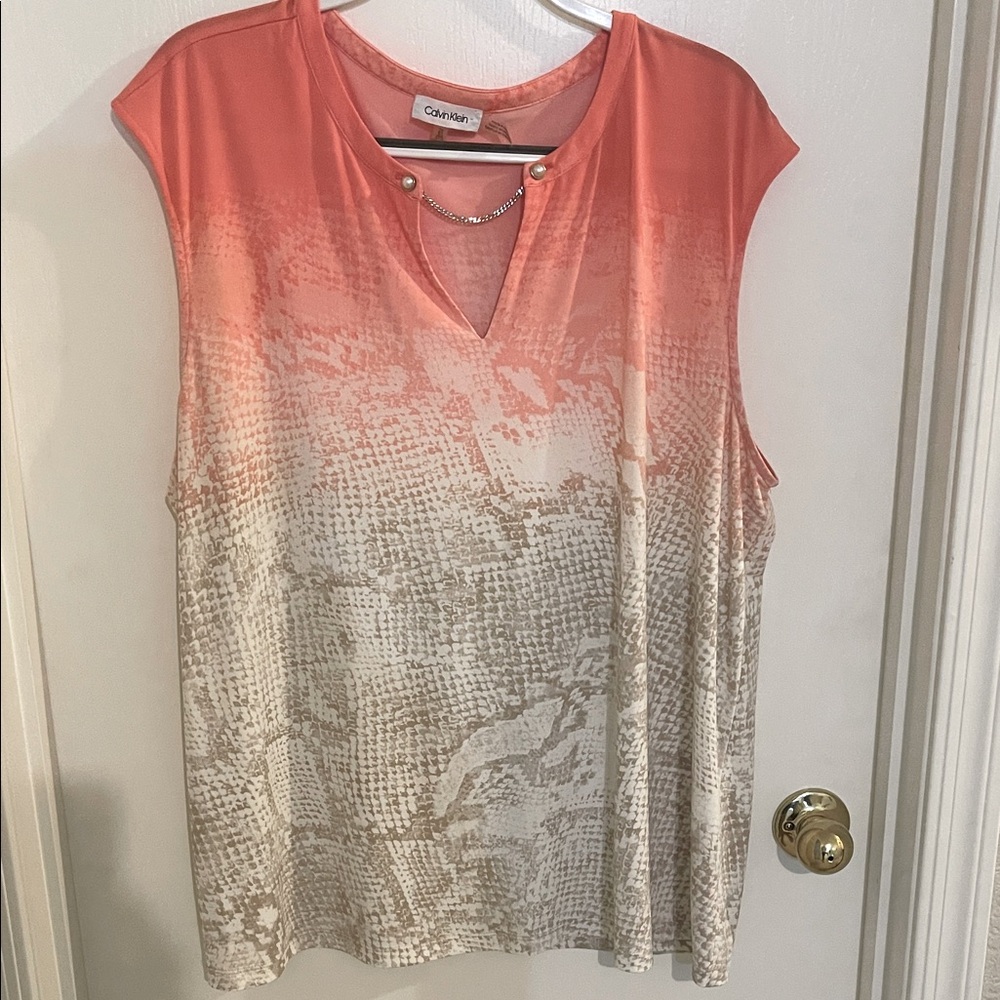 Calvin Klein Coral and Cream Blouse